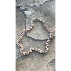 Vtg 70s Hawaiian Swirly Curley Shell Necklace Pink Beachy Wedding Surfer